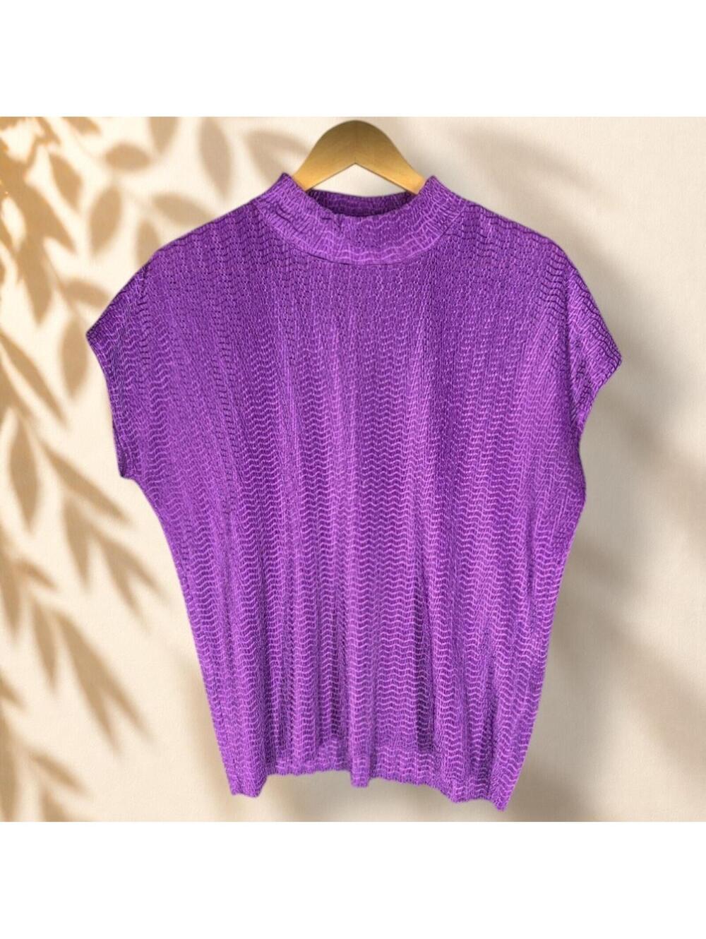 TanJay Blouse Women L Large Purple Short Sleeve Crew Neck Casual Pullover Solid
